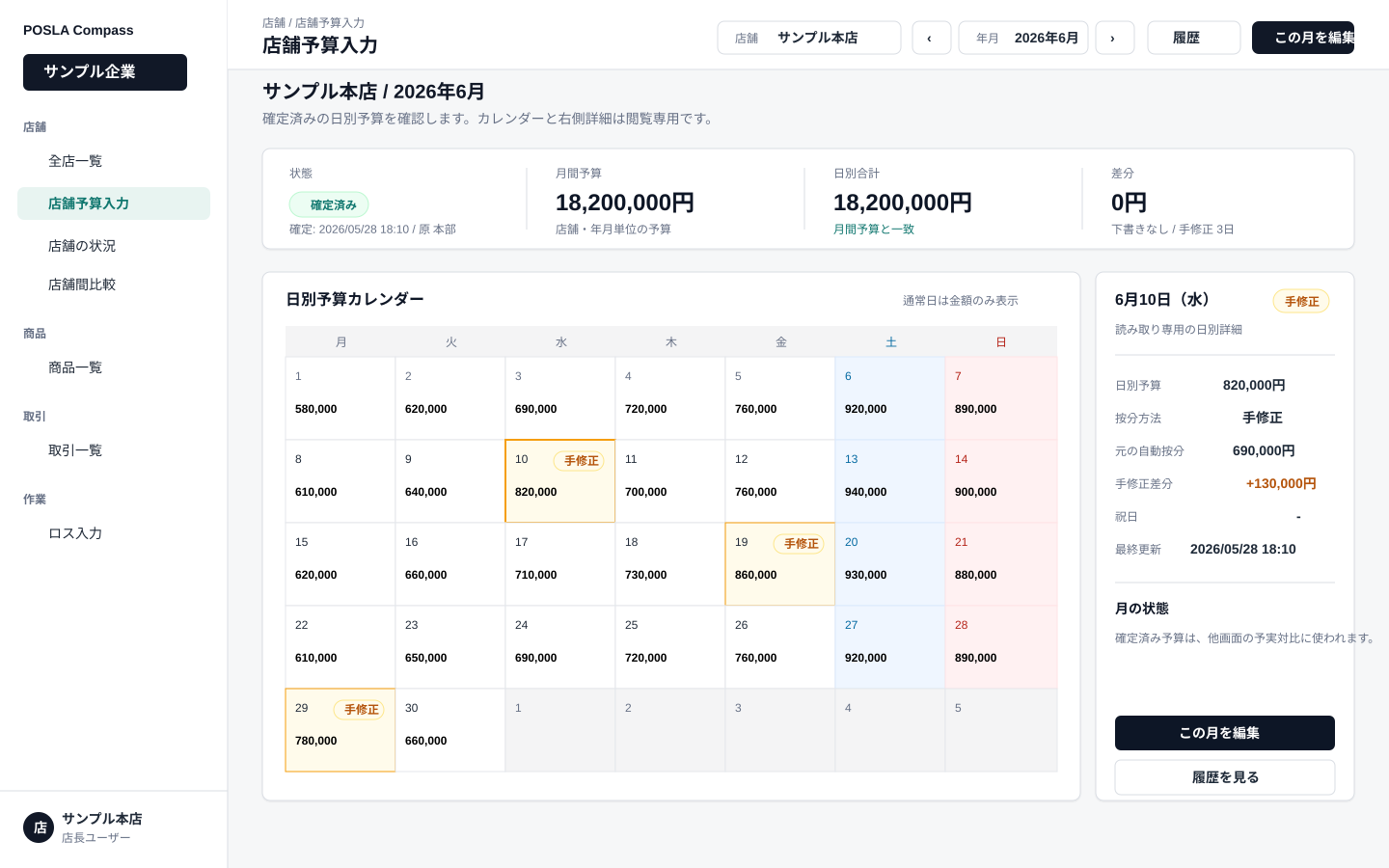 予算管理画面