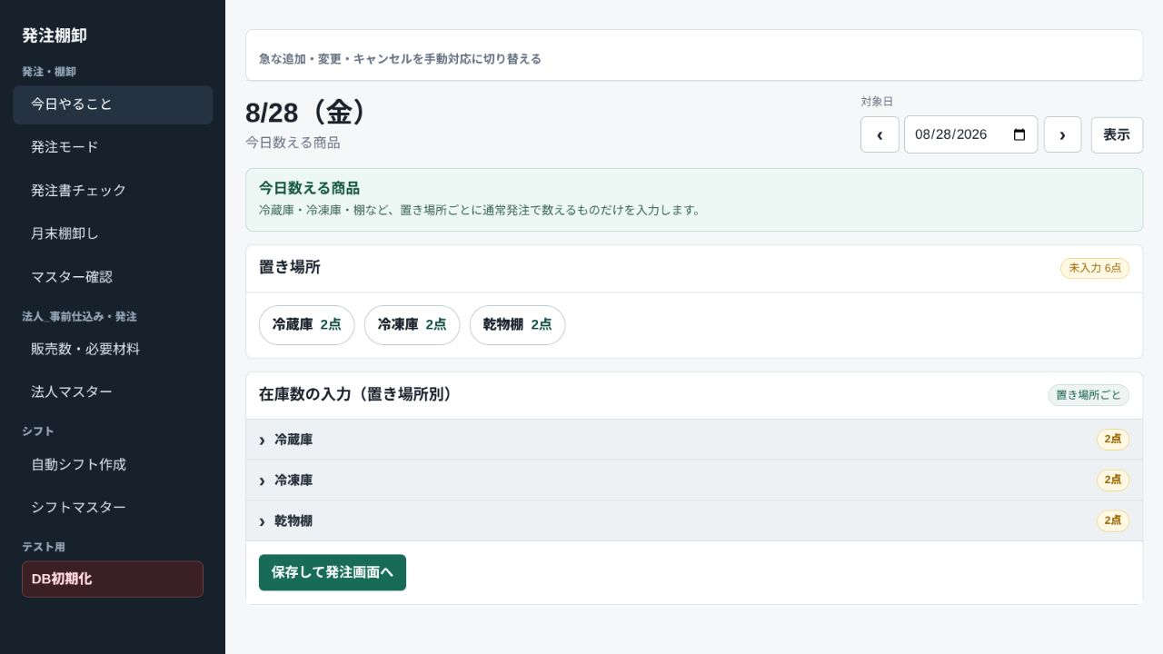 在庫・発注管理画面